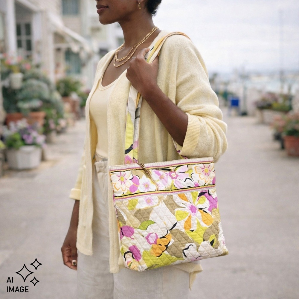 Vera Bradley Quilted Floral Portabello Tote Wallet Cosmetic‎ Bag Set Colorful